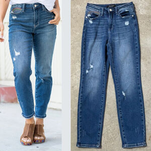 Judy Blue Jeans Straight Leg Women’s Size 3/26 Blue Rainbow Pocket Zipper Fly